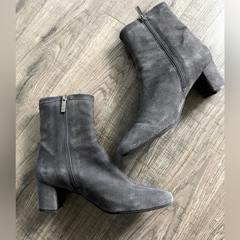 Gray suede Aquatalia ankle boots